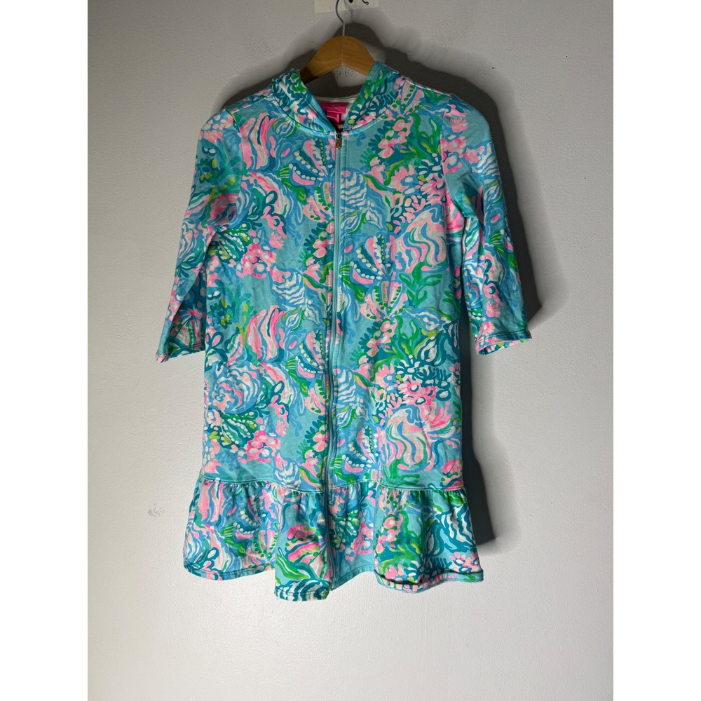 Lilly Pulitzer Girls XL 12 14 Full Zip Hoodie Blue Pink Floral Paisley Jacket